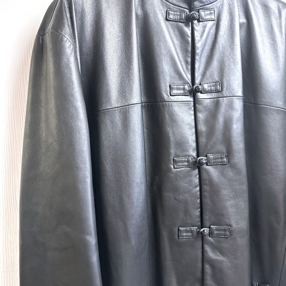 Vintage SHANGHAI TANG Men's/Unisex US 46 Black Leather Jacket Coat EXCELLENT - Picture 4 of 14